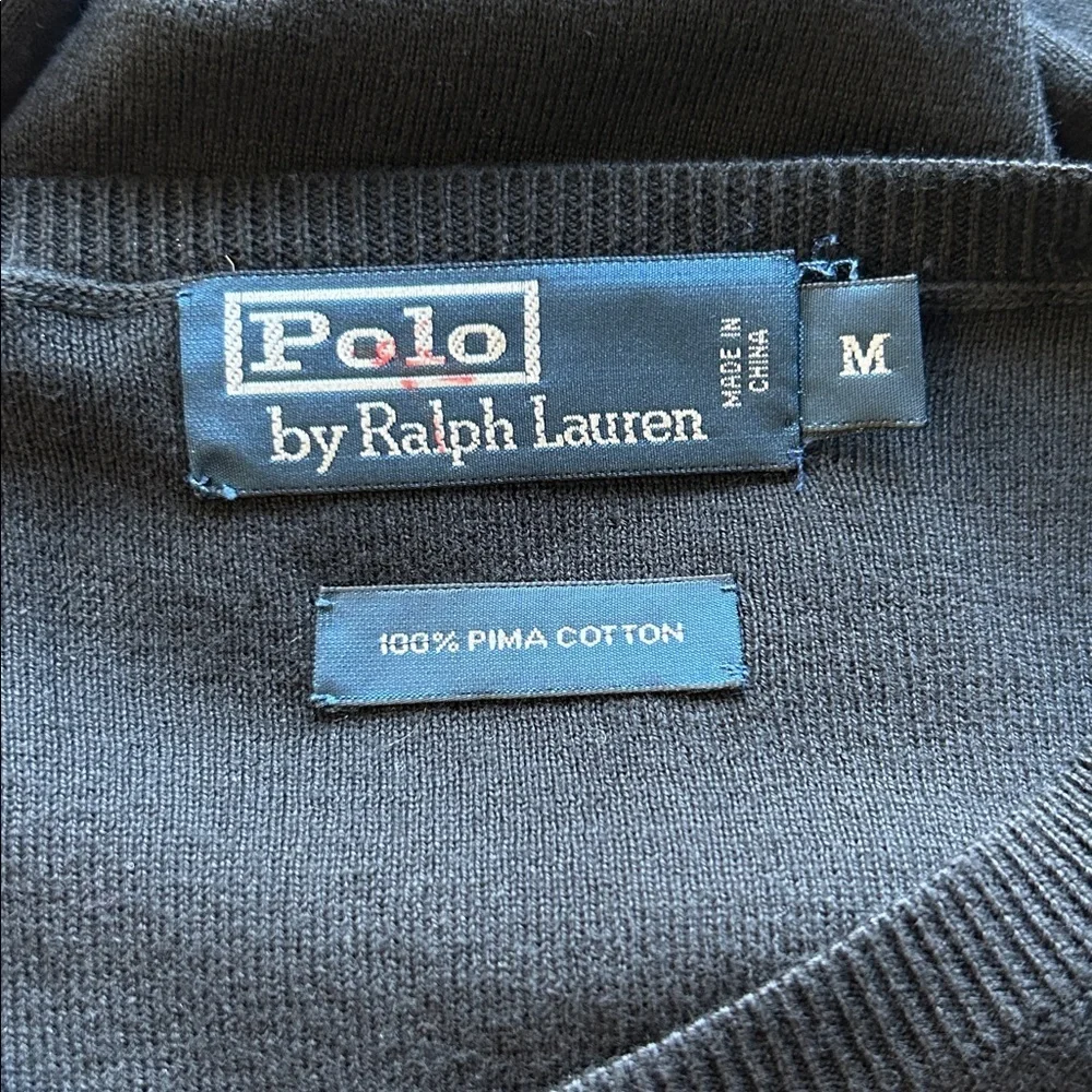 Polo Ralph Lauren Pima Cotton V Neck Sweater Mens Black Purple Pony Sz M